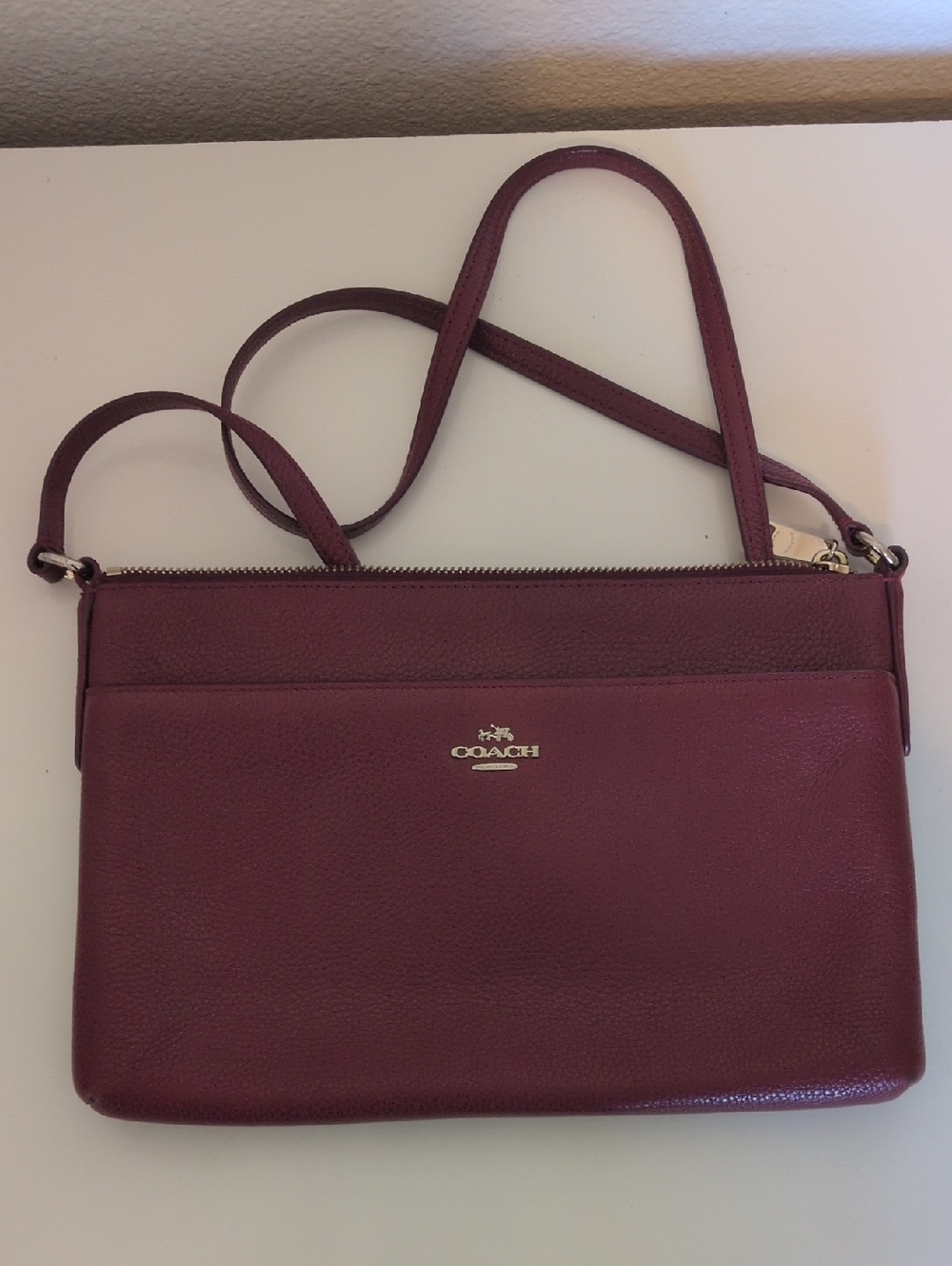 Coach Pebble Leather Deep Red Crossbody Bag